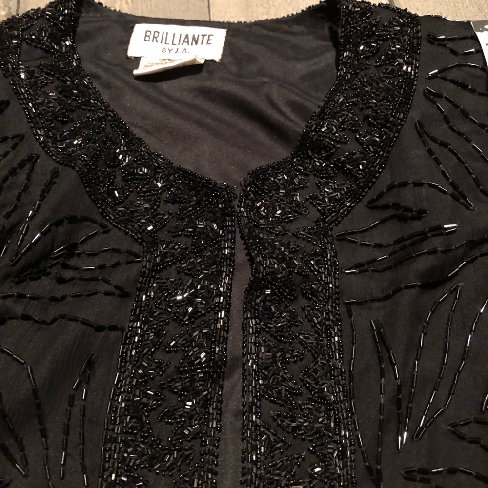 Vintage Black Beaded Silk Jacket Brilliant by J.A. Size Extra Large XL - Picture 4 of 8